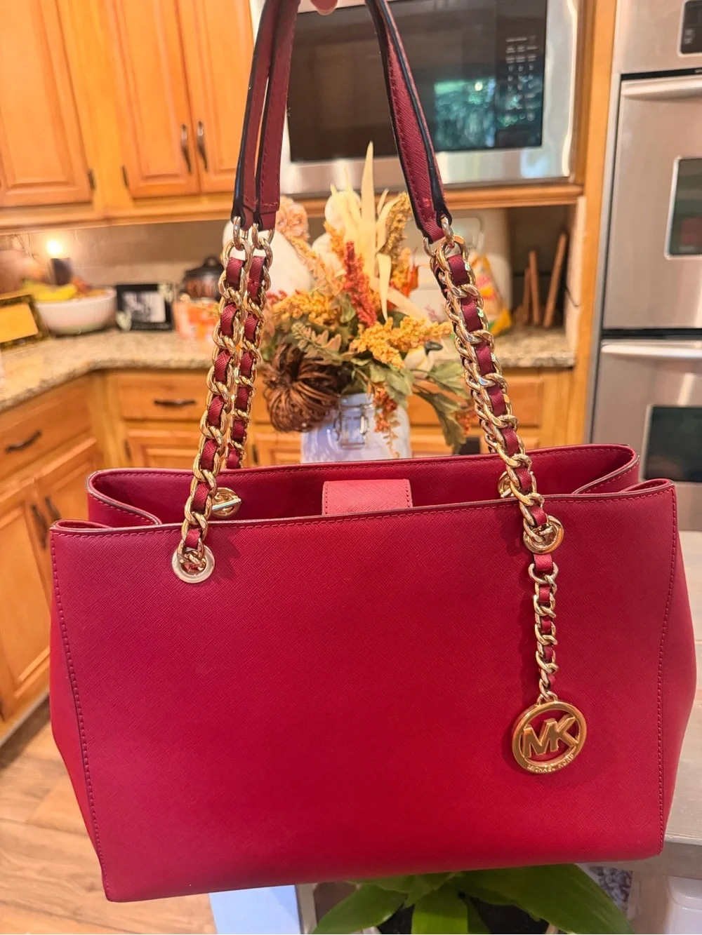 Michael Kors Cherry Susannah Large Saffiano Tote Shoulder Purse